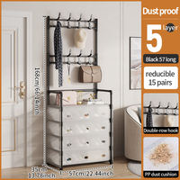 Meuble de rangement autoportant 5 niveaux en cèdre pour chaussures et chapeaux avec housse anti-poussière