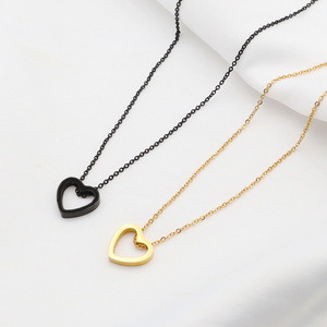 Stainless Steel Hollow Heart Necklace For Women Summer 18k Gold Couple Collarbone Chain Colorfast Jewelry Gift - Product Image 1
