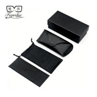 Ensemble d'étuis à lunettes rigides noirs avec logo personnalisé, pochette en cuir PU pour lunettes de soleil, chiffon de nettoyage, kit d'emballage OEM