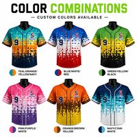 Jersey Baseball Custom Grosir Cetak Mosaik Piksel Cepat Kering Bernapas Kancing Depan Poliester Sublimasi Atasan Tim