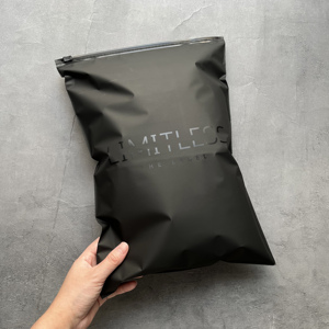 Custom Matte Black Zipper Bags with Glossy Black Logo - Clothing Packaging Bags for Retail - Product Image 2