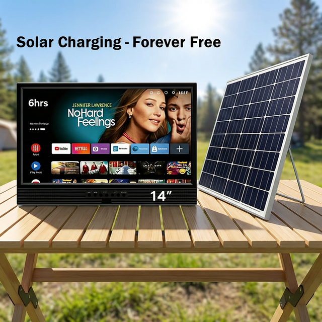 14 Inch Mini Smart WiFi Android TV LED HD Screen Portable TV with 12V/24V DC Adapter for Car RV Optional Battery/Solar