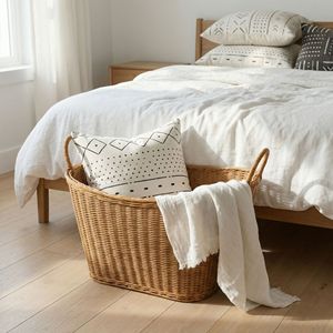 <b>Wicker</b> Laundry <b>Basket</b> <b>Round</b> Portable Clothes Organizer For Bedroom Storage - Product Image 3