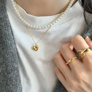 925 Sterling Silver Heart Love Chain Gold Vermeil Three-Dimensional Pendant Charm Love Heart Zircon Necklace For Women Gift