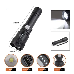 Senter Led elektronik plastik, lampu senter Led kuat jarak jauh tahan air portabel isi ulang daya - Product Image 2