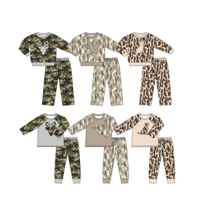 Ensemble <span class=keywords><strong>sweat</strong></span>-shirt et pantalon pour garçons sur le thème d'<span class=keywords><strong>Halloween</strong></span>, avec imprimés camouflage et à carreaux, ensemble décontracté d'automne en prévente - Product Image 4