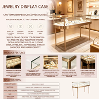 Table de présentation de bijoux ovale de luxe GZowin avec éclairage LED et supports colonnes ornés |   Dimensions personnalisables pour usage en boutique de détail