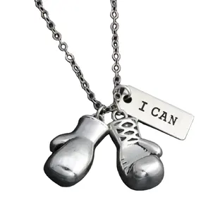 1 adet gümüş renk boks eldiven Charms kolye teşvik ile kelimeler "ben Can" kolye erkekler için spor takı Fit tutmak