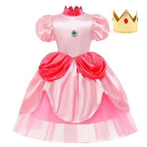 Nuevos estilos Super <span class=keywords><strong>Bros</strong></span> niños princesa vestido rosa Halloween Cosplay disfraces traje con accesorios - Product Image 3