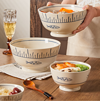 Vaisselle en porcelaine traditionnelle de style japonais, bols et soucoupes en céramique peints sous glaçure pour la maison - Écologiques et compatibles lave-vaisselle