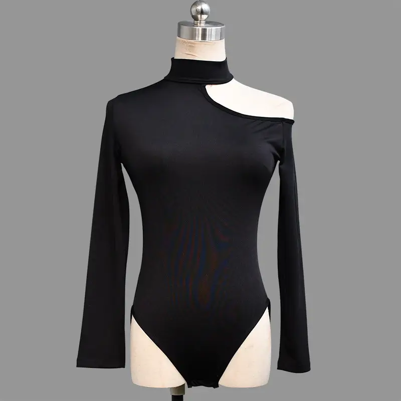 New Latin dance dress female adult simple top off-the-shoulder sexy slim-fit Moden one-piece training suit