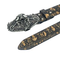 Cinturón de PU con Calavera Gótica Western en Relieve, Hebilla Metálica 3D Pesada, Estilo Punk Retro para Vaqueros y Jeans