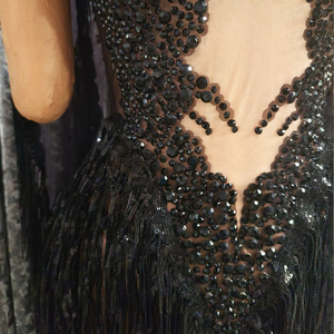 Vestido de Baile Sexy con Capa de Malla Transparente con Patrón de Pavo Real Negro y Borlas Largas para Grupo de Chicas, Ropa de Baile para Escenario, Drag Queen - Product Image 4