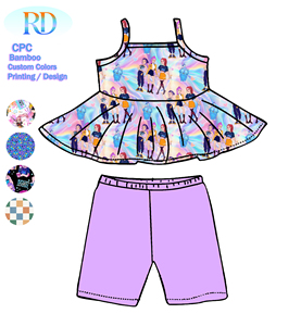 Ensemble 2 pièces pour filles : Haut sans manches à volants et short cycliste imprimé western – Tenue d'été pour enfants – Ensemble peplum + leggings pour filles - Product Image 3