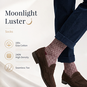Chaussettes habillées Luxure 240N en coton mercerisé haute densité, anti-bactériennes, absorbantes, à motif jacquard géométrique bordeaux - Product Image 1