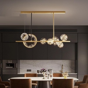 工場価格 モダンラグジュアリー ゴールドクリスタルシャンデリア LEDリモコン付き ホテル レストラン キッチンアイランド ガラスペンダントライト - Product Image 1