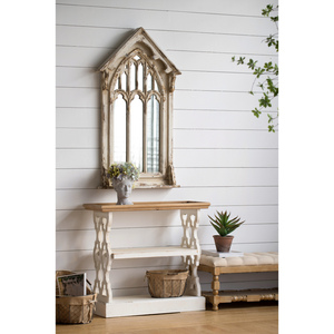 Mesa Consola Estilo Rústico Francés con Bandeja de Madera Natural y Acabado Desgastado Blanco, 35.5 x 14 x 32 - Product Image 4