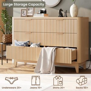 Toma de corriente de 6 cajones, cómoda estriada, cajones anchos de madera, <span class=keywords><strong>diseño</strong></span> de perfil curvo, AMPLITUD para armarios de TV y sala de estar - Product Image 6