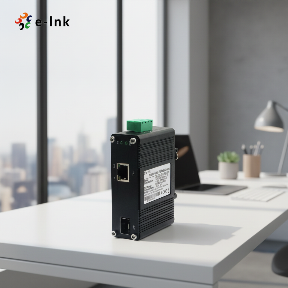 Elink Mini Industrial 1-Port 100/1000X SFP to 1-Port 10/100/1000T 90W PoE++ Media Converter LNK-IMC3012P90-SFP