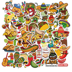Cute Cartoon Mexican Food Taco Adesivos decorativos 50pcs PVC para Car Wall Bottle Laptop Chic Cactus Mexican Home Decoration - Product Image 1