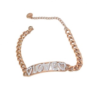 Pulsera de Acero Inoxidable Chapada en Oro de 18K con Letras Huecas y Diamantes Blancos, a la Moda, de Fabricante - Product Image 1
