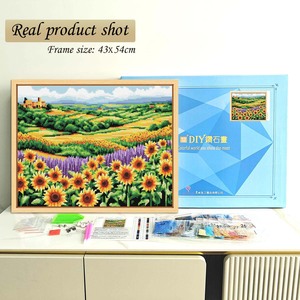 Kit de Peinture Diamant Paysage Tournesols avec Cadre, Perles Rondes, Décoration Artistique DIY Imprimée, Forme Rectangulaire 43x54cm - Product Image 2