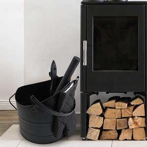 Seau à cendres avec pelle en métal noir, seau à cendres pour cheminée avec balai, ensemble complet d'outils pour cheminée pour poêle à bois et cheminée - Product Image 6