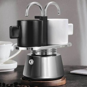 Gadgets 2024 portátil <span class=keywords><strong>Moka</strong></span> cafetera estufa eléctrica Espresso cafetera de acero inoxidable <span class=keywords><strong>doble</strong></span> válvula <span class=keywords><strong>Moka</strong></span> Pot con 2 tazas - Product Image 5