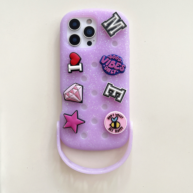 Cartoon Glitter Charms Junk Doll Lanyard Phone case for iPhone 17 16 15 14 Pro Max Animal Love Hole DIY Dissipation Back Cover