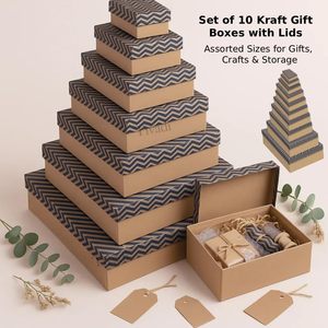크래프트 테라조 디자인 네스티드 박스 세트 10개 뚜껑 포함 다양한 크기 견고한 소재 선물 크리스마스 초콜릿 공예 장난감 - Product Image 5