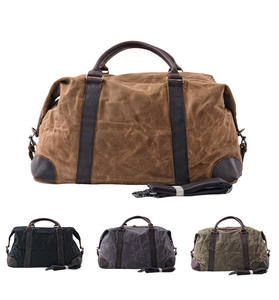 <span class=keywords><strong>Sac</strong></span> de voyage rétro en cuir véritable - Toile cirée et cuir de vache, <span class=keywords><strong>sac</strong></span> de voyage de grande capacité avec utilisation pour le week-end et en bandoulière, sports de plein air - Product Image 1
