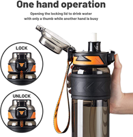 Bouteille d'eau portable en Tritan de 800 ml et 1000 ml avec paille, anti-fuite, antidérapante, avec poignée et cordon, sans BPA, pour étudiants - Vente en gros