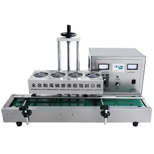 High speed Automatic continuous band sealer machine Glass jar plastic Bottle cap induction sealer aluminum foil sealing machine