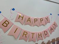 Bannière Joyeux Anniversaire DIY 16x20cm Rose Poudré – Décorations de Fête, Guirlande, Décoration Murale pour Chambre d'Enfant, Femme et Fille