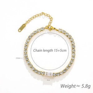 18K Gold Plated Stainless Steel Tennis Chain Women's Jewelry <b>Set</b> <b>Square</b> Zircon Crystal Rhinestone Pendant Trendy Daily Wear - Product Image 6