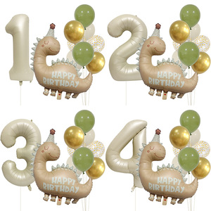 Nuevo Set de Globos de Aluminio con Diseño de Dinosaurios de Dibujos Animados, Color Blanco Lechoso Retro Mate, para Decoración de Fiestas de Cumpleaños y Baby Shower - Product Image 1
