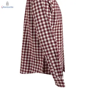Top Quality Modern Design Men's Shirt Burgundy Check 100%BCI Cotton Long Sleeve Yarn Dyed Check Cool Shirt For Men
