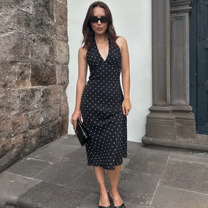 Vestido Largo Elegante Estilo Francés con Cuello en V para Mujer, con Lazos en la Espalda, Ajustado, Transpirable, Informal para Uso Diario - Product Image 2