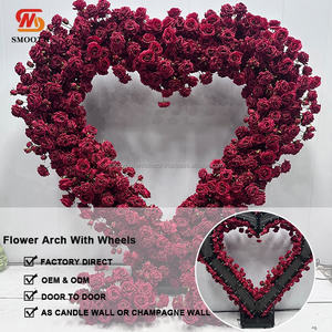 SMOOTH Classic Red Artificial Floral Heart Shape Arch Wedding Decorative Flower Arch With Wheels - Product Image 2