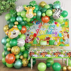 Ensemble de chaînes de ballons de décoration de fête sur le thème de la jungle, ballons vert foncé à motif d'animaux de dessin animé, décoration d'anniversaire forêt - Product Image 4