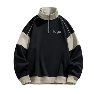 เสื้อฮู้ดดี้ผู้ชายสไตล์อเมริกันย้อนยุค ปักลาย คอตั้ง ตัดเย็บแบบครึ่งซิป ทรงหลวม ผ้าฟลีซคอตตอน 100% สีใหม่ - Product Image 1