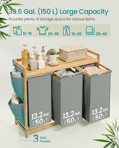 Songmics 150L quần áo giỏ giặt SORTER với túi bên Tre <span class=keywords><strong>3</strong></span> ngăn giặt <span class=keywords><strong>Hamper</strong></span> giặt giỏ với kệ - Product Image 3