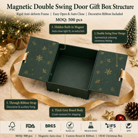 Boîte cadeau à double porte magnétique avec flocage pailleté, ruban satiné, OEM ODM, FSC BRC, emballage cadeau d'entreprise pour Noël et les fêtes, MOQ500