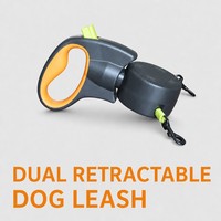 Laisse rétractable double embout 2-en-1 pour animaux de compagnie, 3m, ajustable, avec bandes réfléchissantes doubles, design anti-emmêlement rotatif à 360°, tendance