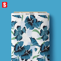 Tissu en voile 100% coton imprimé numérique personnalisé Bessi Chic bleu marine à motifs floraux pour robes féminines