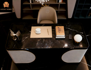 Scrivania da Ufficio Moderna di Lusso in Legno Nero e Oro - Arredamento Commerciale Durevole ed Ecologico per Villa/Ufficio - Product Image 6