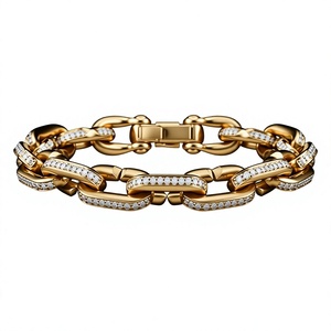 Gold Plated <b>Silver</b> Tennis <b>Bracelet</b> Link <b>Bangle</b> Micro Insert Diamond Freshwater Pearl Hip Hop Jewelry Men's Gift Orelia Luxe - Product Image 1