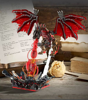 Kit de construction STEM Dragon de feu avec lumières LED, 1774 pièces, jouet d'aventure pour enfants avec des ailes et des griffes incandescentes