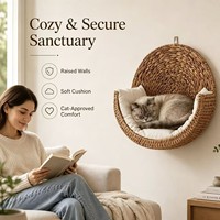 Lit pour chat en rotin tissé à la main, à fixer au mur, type villa, hamac pour chat, taille personnalisée, meubles pour chat, accessoires pour chats d'intérieur