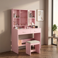 SENYU Coiffeuse moderne rose avec panneaux, étagères de rangement et miroir éclairé pour chambre à coucher
